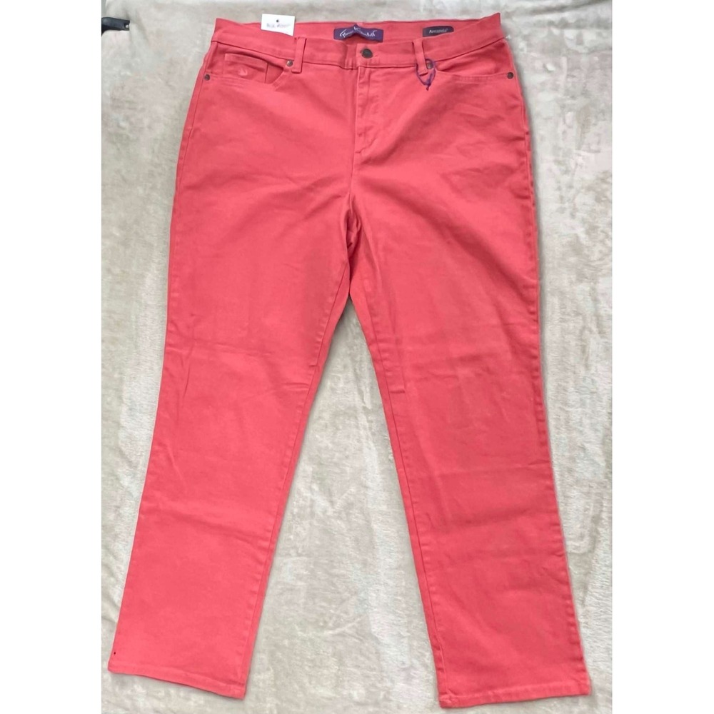 NWT New Gloria Vanderbilt Amanda High Rise Tapered Jeans Coral Pink Sz 14 Short